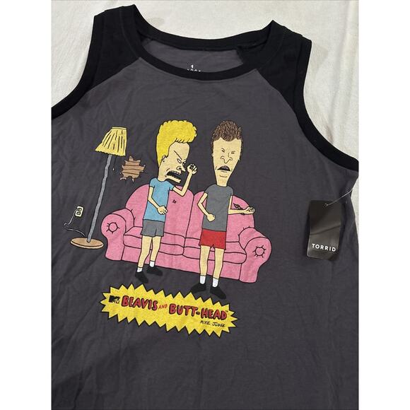 Torrid - Raglan Tank - Cotton Beavis & Butthead Grey & Black Size: 1X(14-16) NWT - Picture 2 of 5